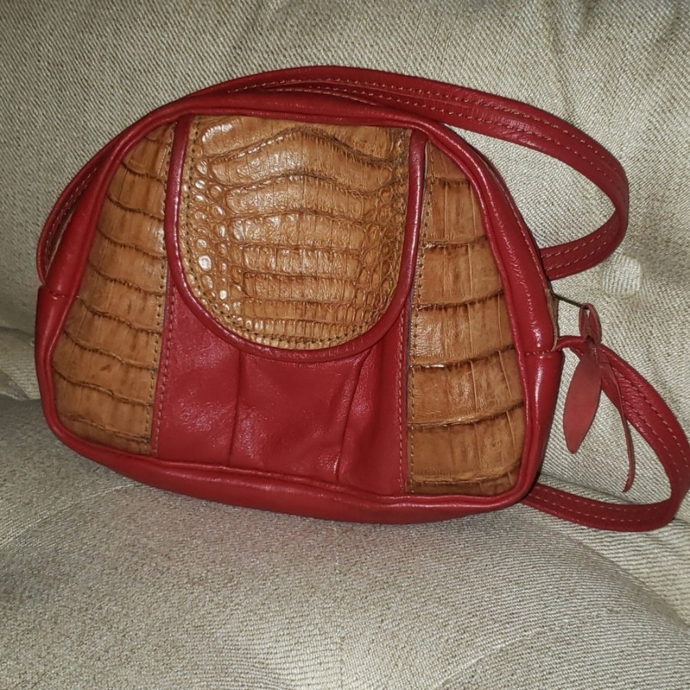 Vintage Red Crocodile Print Handbag
